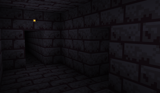 example 3d space with sky, grass blocks, and stone bricks