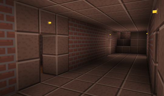 example 3d space with sky, grass blocks, and stone bricks