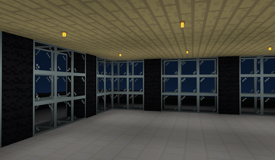 example 3d space with sky, grass blocks, and stone bricks