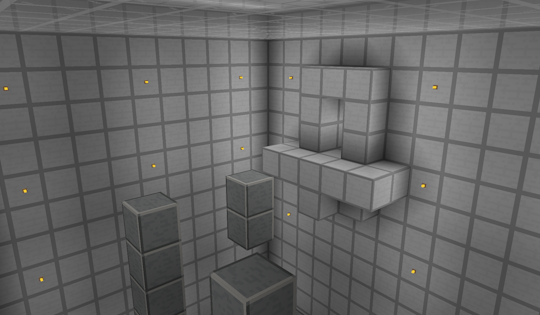 example 3d space with sky, grass blocks, and stone bricks