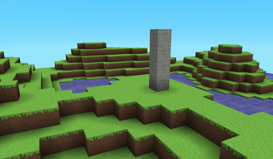 example 3d space with sky, grass blocks, and stone bricks