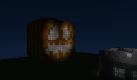 example 3d space with sky, grass blocks, and stone bricks